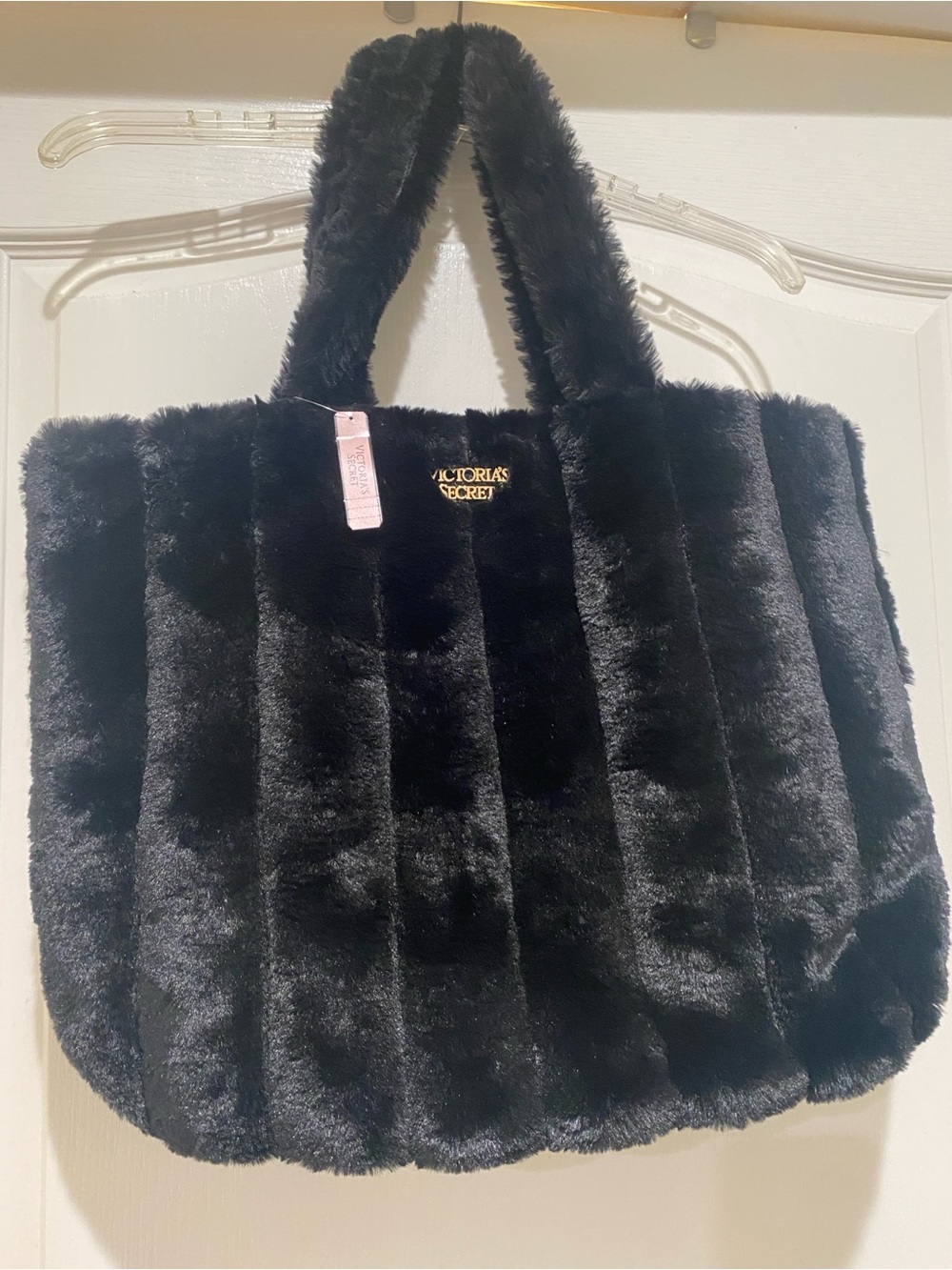 Victoria's Secret Black Faux Fur Tote Bag